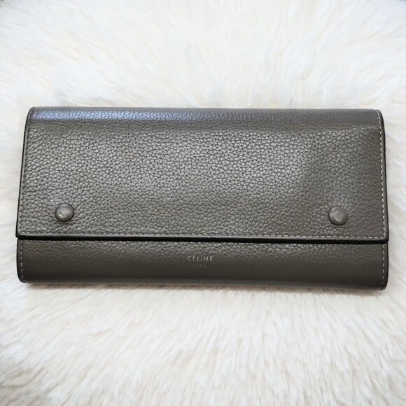Celine Made in Paris Vintage Gray Flap over long wallet Yellow Interior Old Logo - Picture 1 of 8
